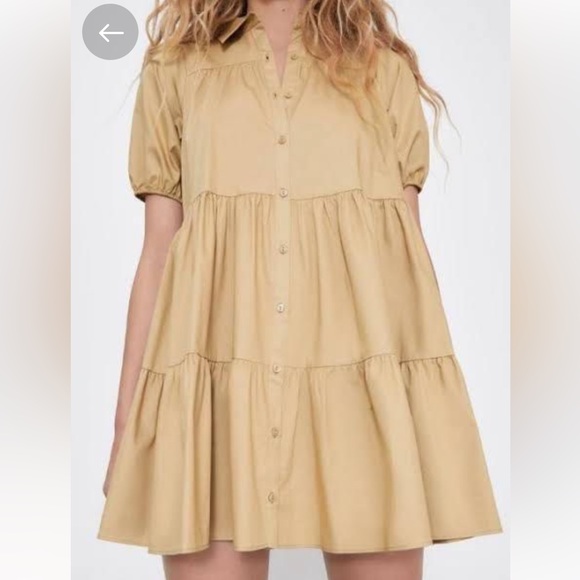 Zara Dresses & Skirts - Zara Tan Tiered Button-Front Mini Dress